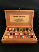 Timber presentation box for YLI Silk #100 thread.