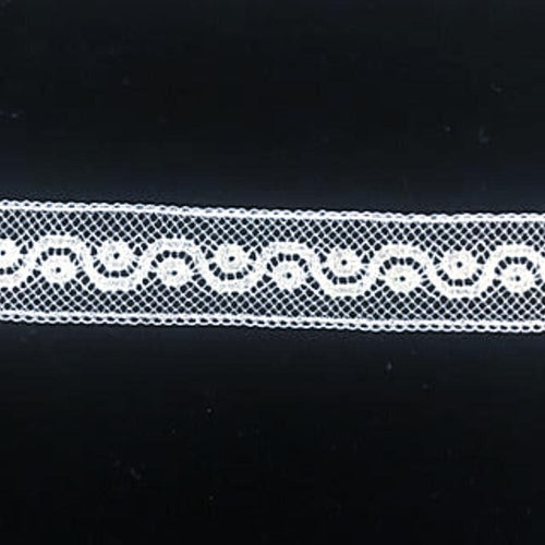 L-136 White - Lace Insertion - 18mm Scroll and Circle Design.