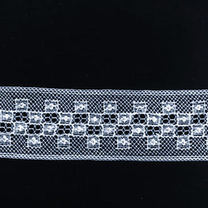 L-468 White and Ivory - Lace Insertion - 25mm Square Pattern.