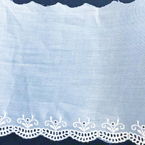 E-57 White - 130mm Embroidered Edging on Swiss Cotton Organdy fabric.