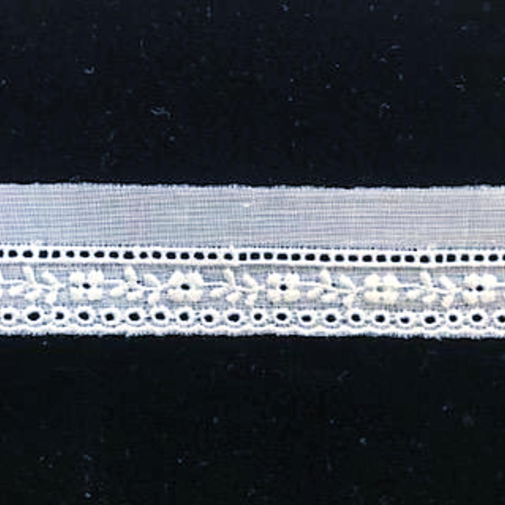 E-77 White - 12mm Embroidered Entredeux Edging.