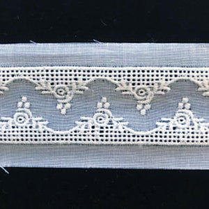 E-79 White, Ivory and Ecru - 25mm Embroidered Entredeux Insertion.