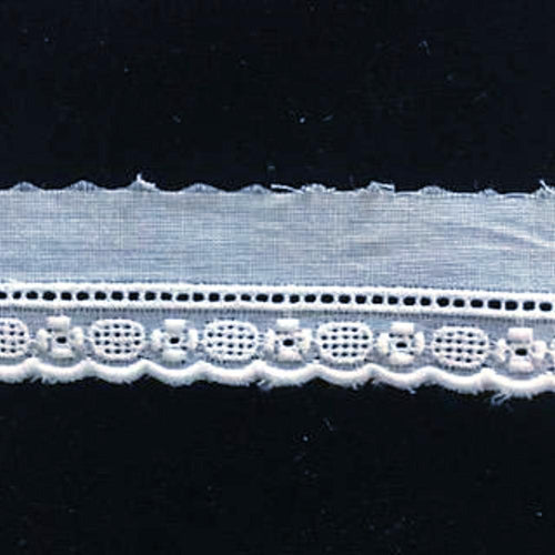 E-128 White - 12mm Embroidered Entredeux Edging.