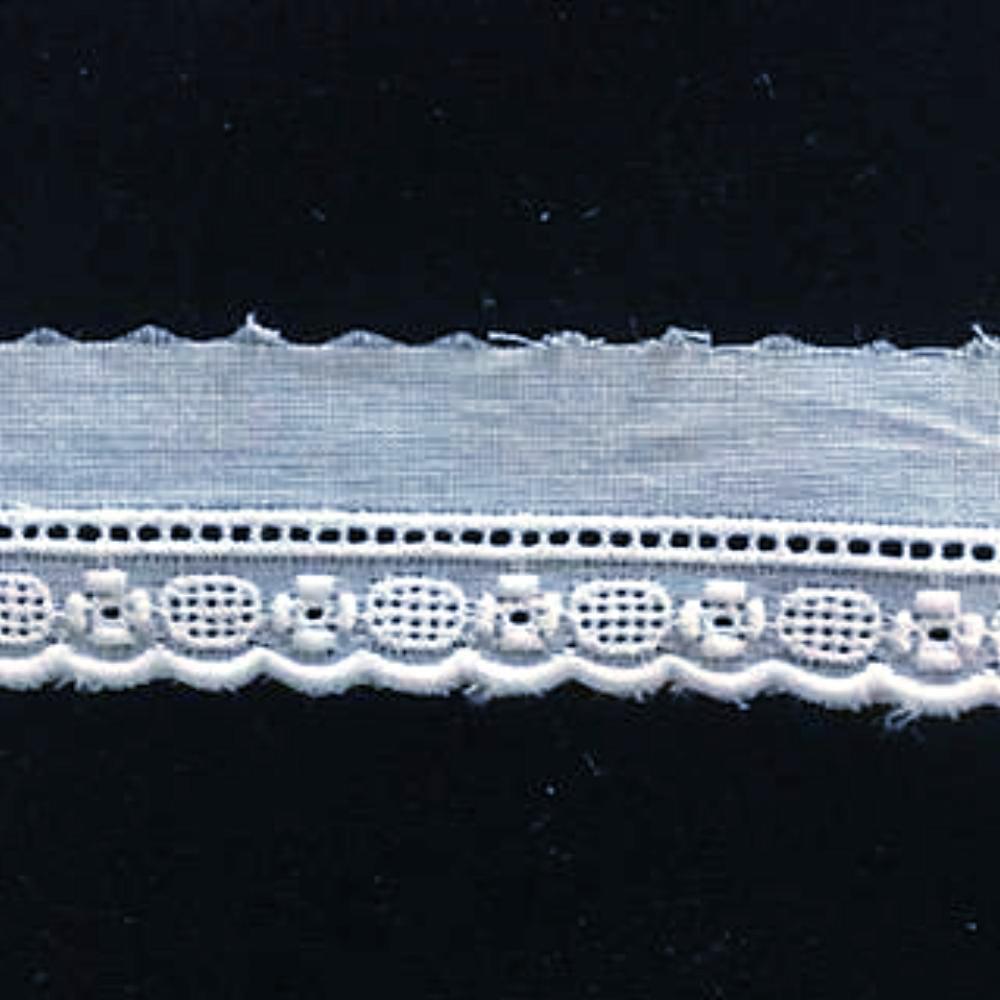 E-128 White - 12mm Embroidered Entredeux Edging.