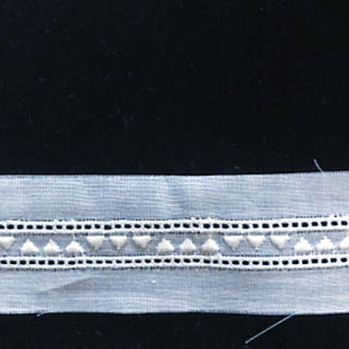 E-134 White - 8mm Embroidered Entredeux Insertion.