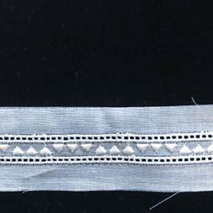 E-134 White - 8mm Embroidered Entredeux Insertion.