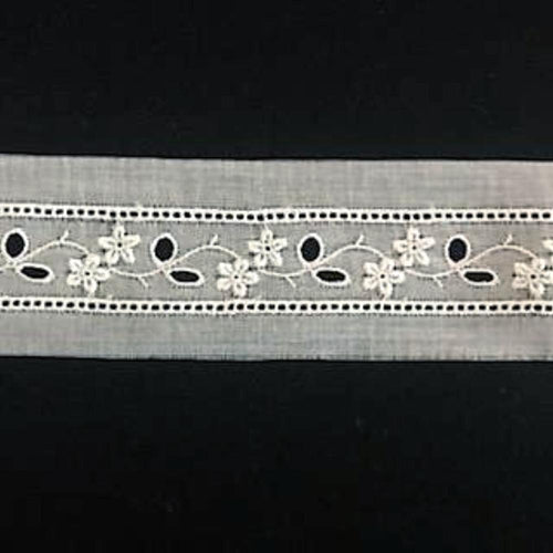 E-130 Ivory and Ecru - 20mm Embroidered Entredeux Insertion.