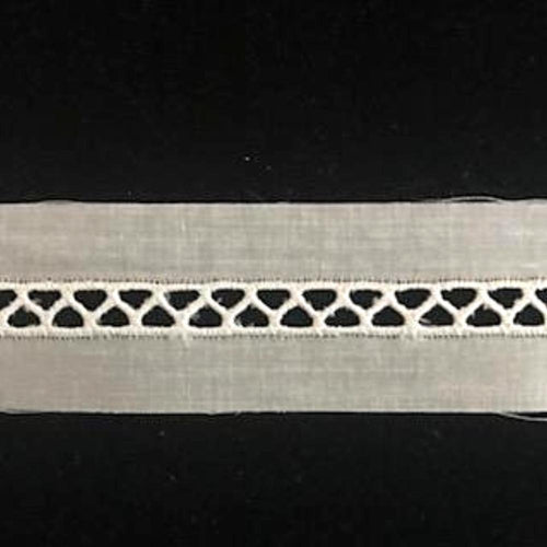 E-145 - Ivory and Ecru - Faggotting - Criss Cross Design.