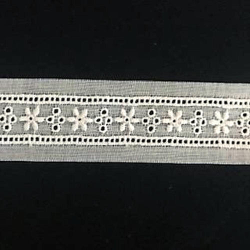 E-66 Ivory - 12mm Embroidered Entredeux Insertion.