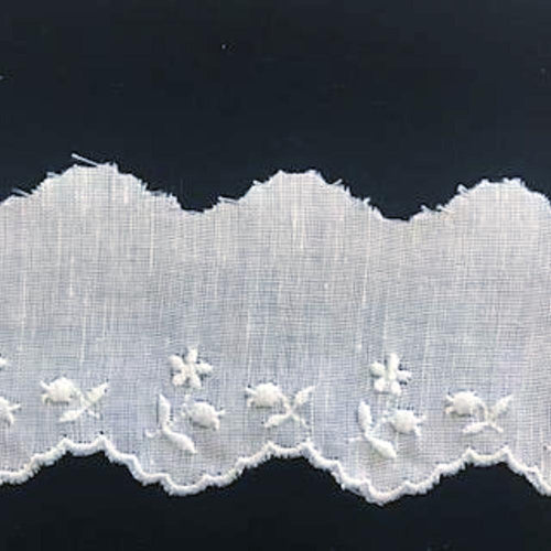 E-501 White,Blue,Pink - 55mm Embroidered Edging on Cotlin Fabric (50% Cotton/50% Linen).