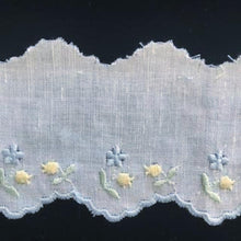 E-501 White,Blue,Pink - 55mm Embroidered Edging on Cotlin Fabric (50% Cotton/50% Linen).