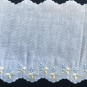 E-503 White,Blue,Pink - 140mm Embroidered Edging on Cotlin Fabric (50% Cotton/50% Linen).