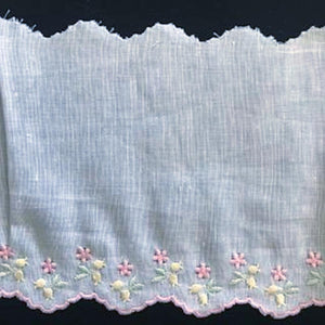 E-503 White,Blue,Pink - 140mm Embroidered Edging on Cotlin Fabric (50% Cotton/50% Linen).