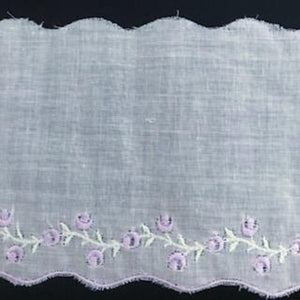 E-61 White and Lilac - 85mm Embroidered Edging - coloured.