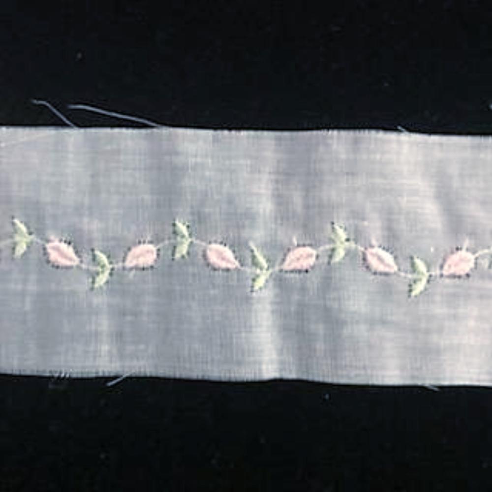 E-120 Pink, Appenzal and Triessen Rose - 40mm Insertion Swiss Cotton Embroidery.