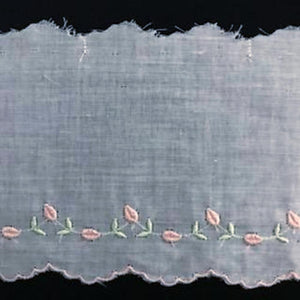 E-122 Blue, Pink, Appenzal and Triessen Rose - 80mm Swiss Cotton Embroidery.