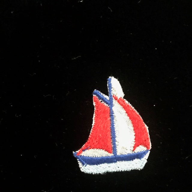 Vintage Swiss Embroidered Cotton Motif - Sailing Boat - Code 3627012